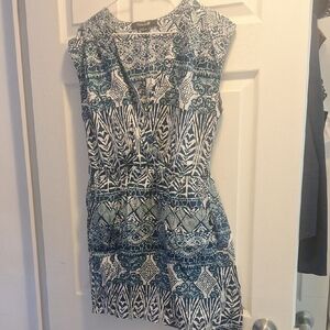 Forever 21 Teal and White Printed Cap-Sleeve Dress